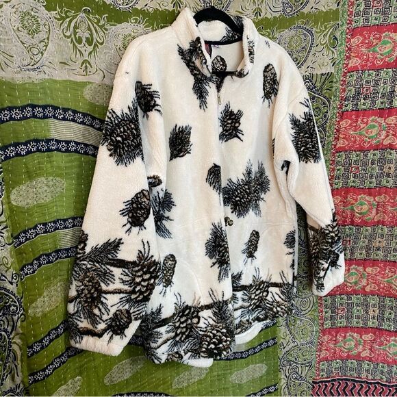 Rare Vintage Mazmania Ivory Pinecone Fleece Jacket Size Medium/ Large - Picture 8 of 16